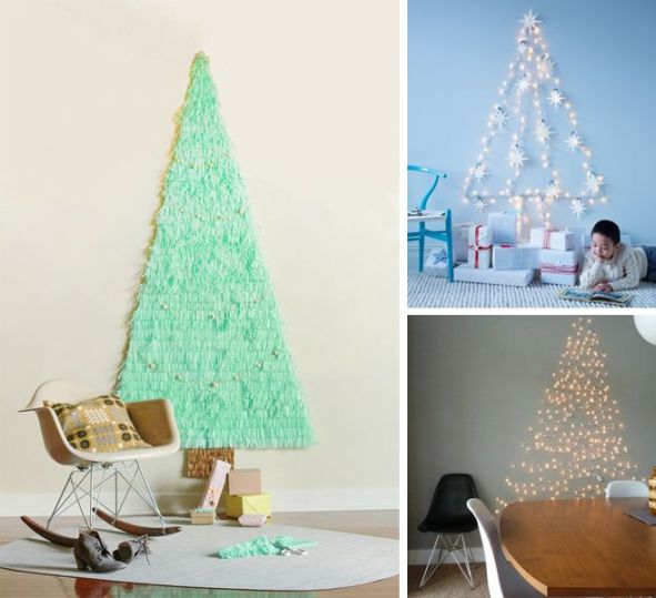albero a parete, occupa poco spazio e basta davvero poco:un filo di luci.
