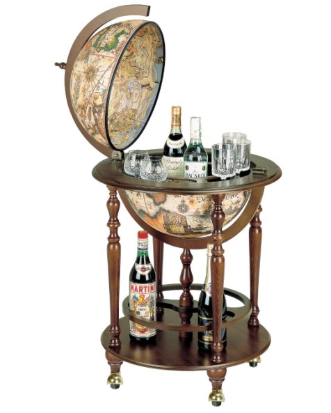 Questo mappamondo bar della linea classica Zoffoli è stato fatto a mano completamente in Italia.